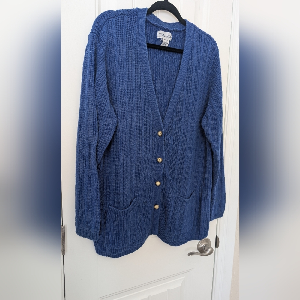 VTG Cobalt Blue Cotton Ramie Oversized Cardigan - Picture 2 of 11